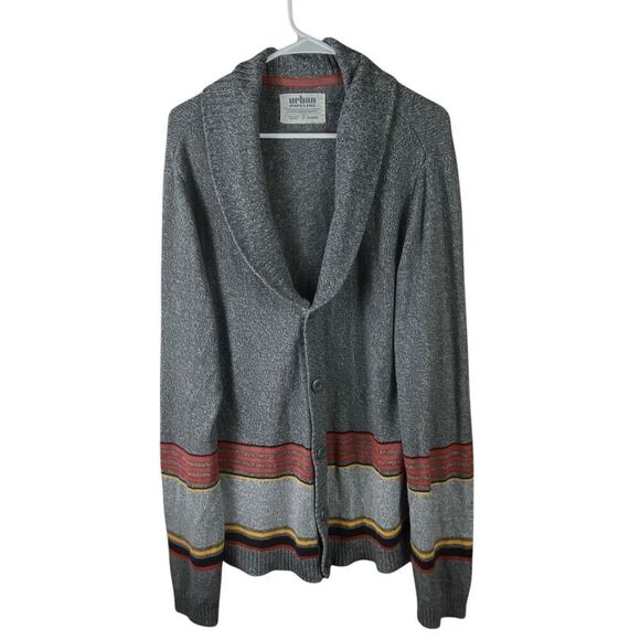 Urban Pipeline Grey Red Yellow Striped Bottom Button Cardigan Sweater Men’s Sz X - Picture 1 of 5